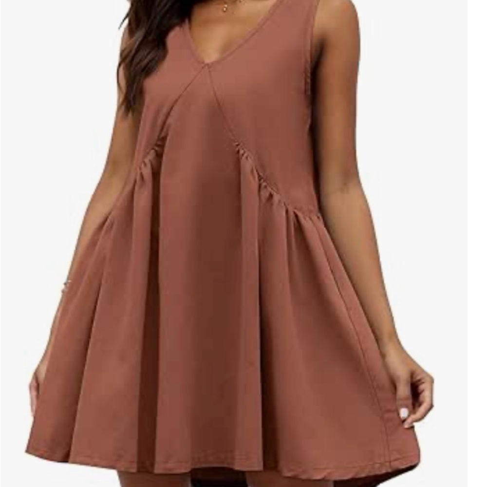 Orange/Brown V-Neck Mini Dress